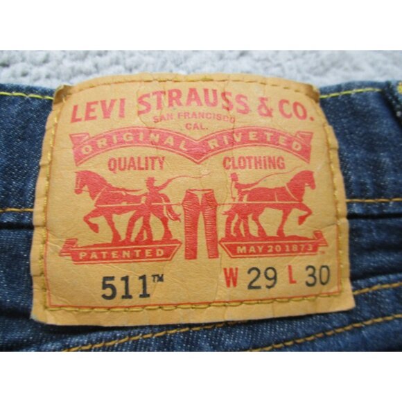 Levis 511 Jeans Slim Fit Dark Wash Stretch Denim Mens 29x30 Blue Cotton Blend - Picture 10 of 10